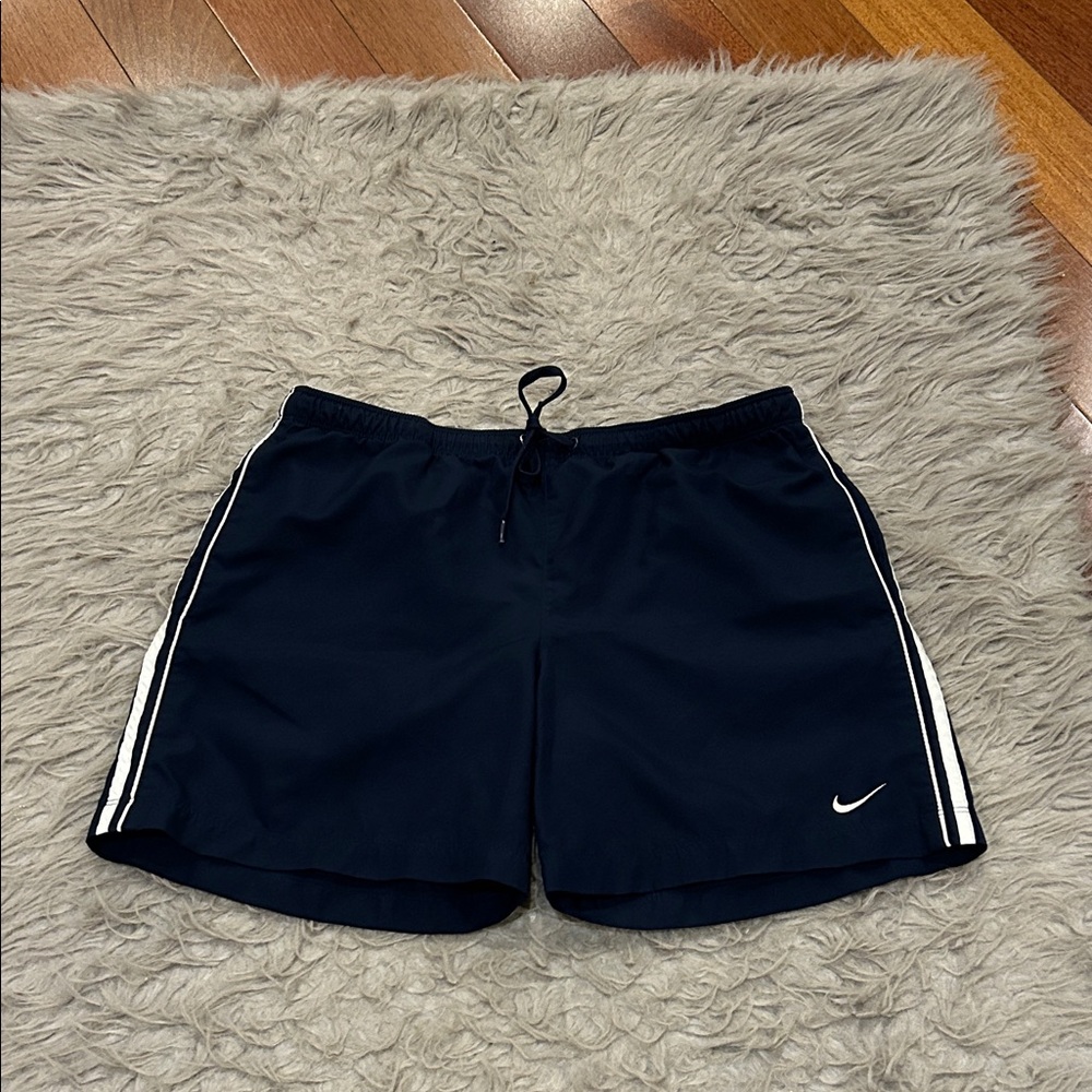 Nike Men's Navy Athletic Shorts with White Stripe
